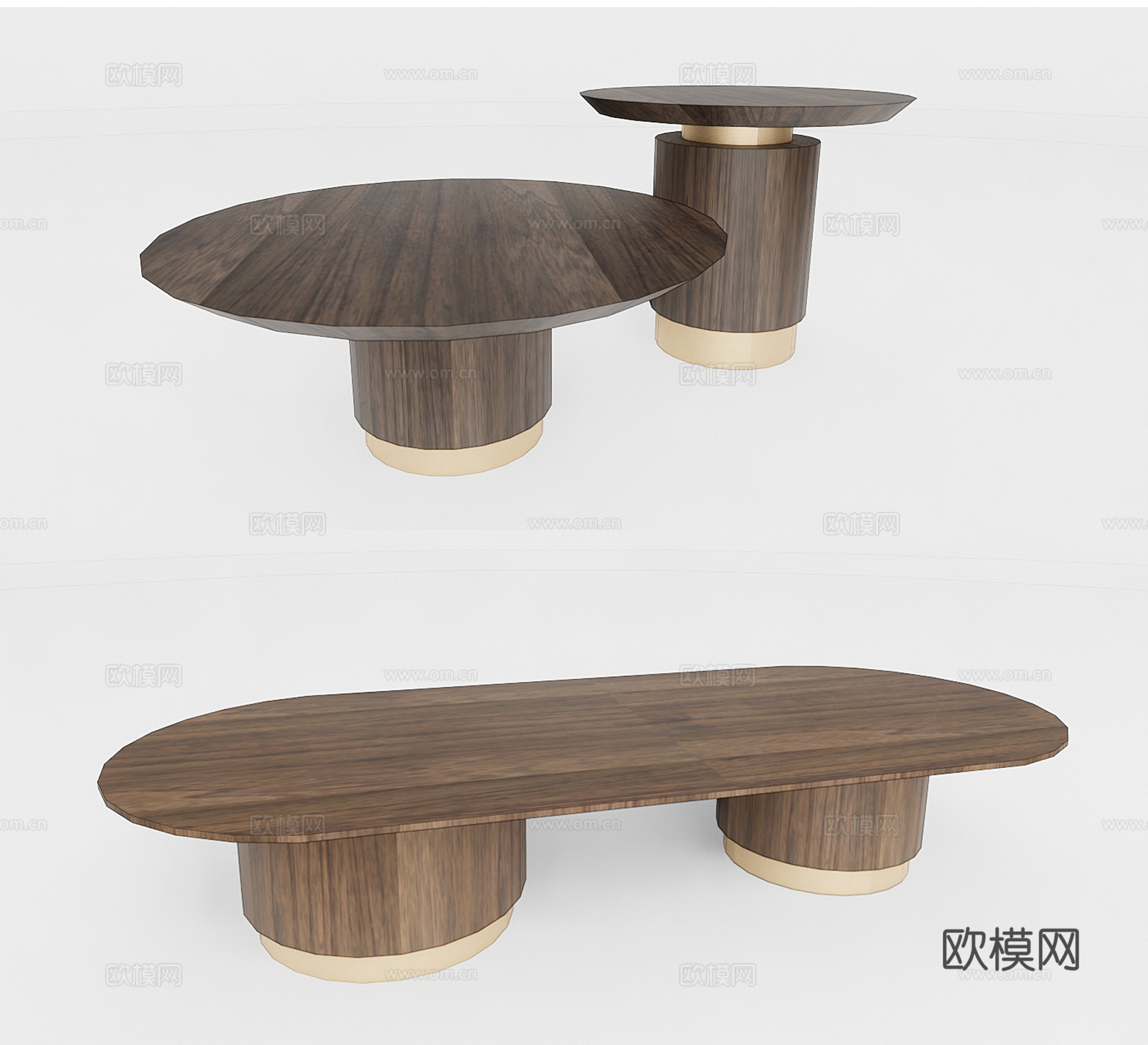 现代原木茶几su模型下载
