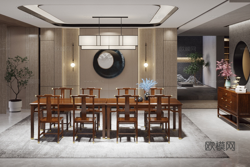 新中式餐廳3d模型下載