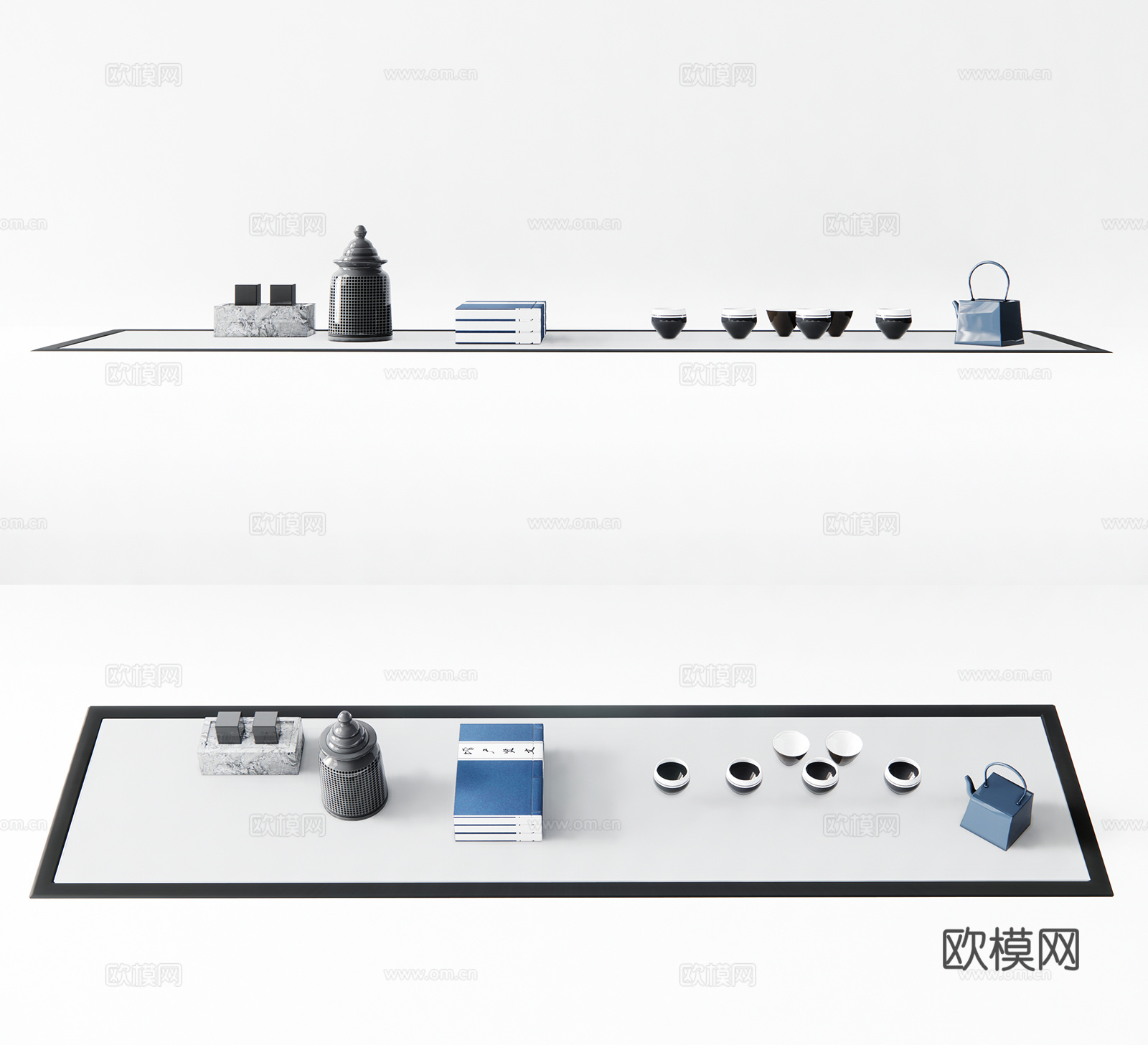 新中式茶杯茶叶罐茶具su模型下载