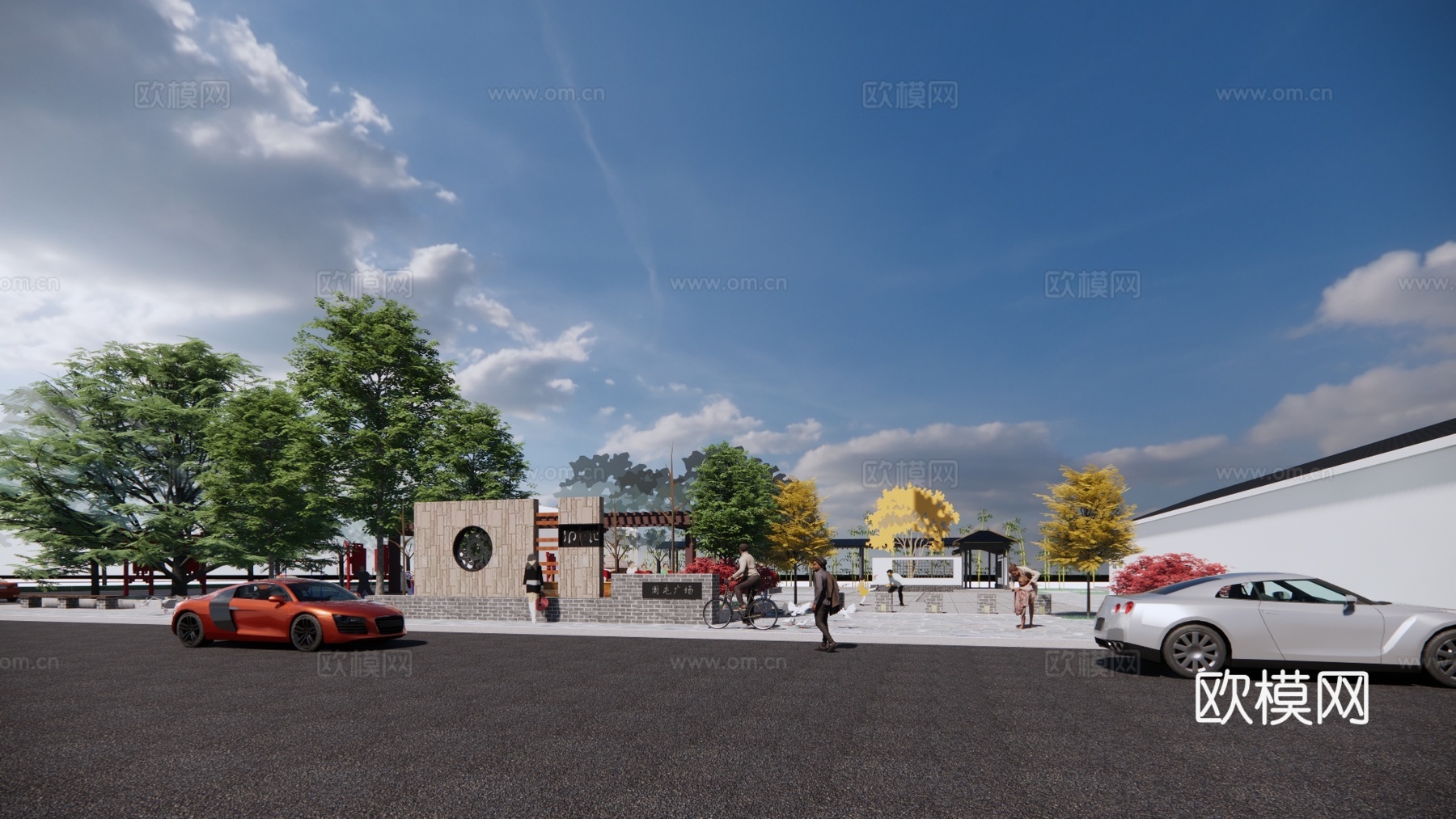 新中式乡村文化广场su模型下载