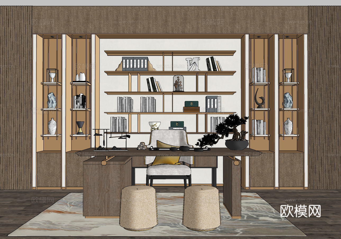 现代书房su模型下载下载