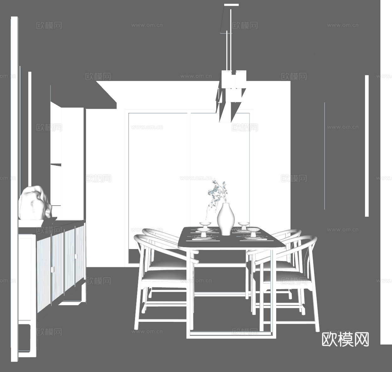新中式餐厅su模型下载