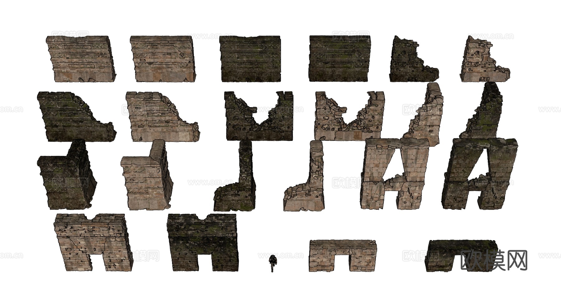 古代遗迹 废墟石块 神庙遗迹 废墟城墙 失落之城遗迹su模型