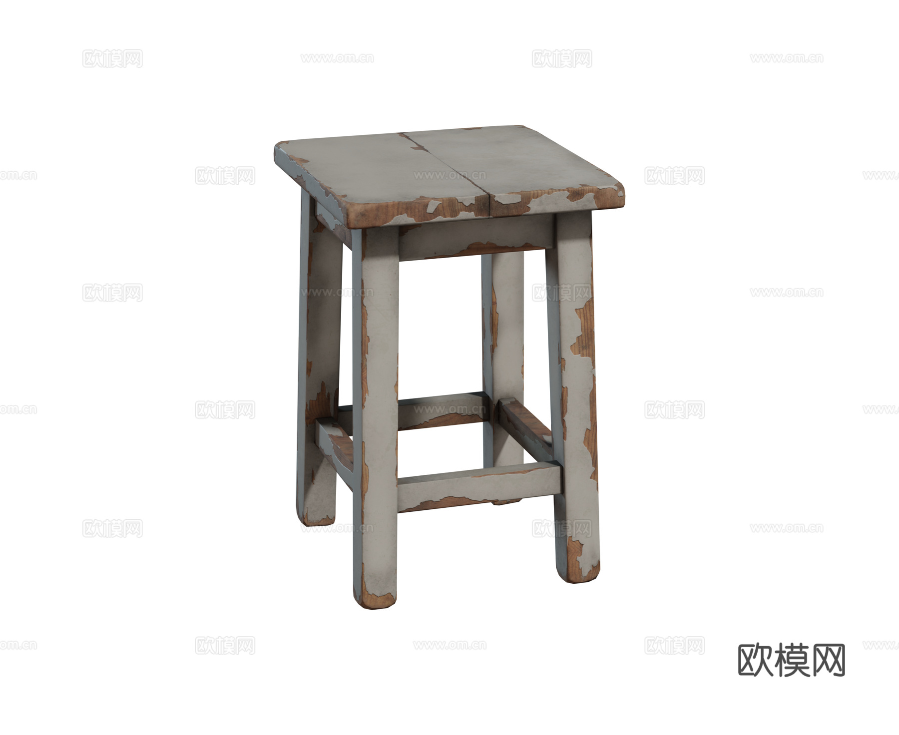 现代实木坐凳 方凳 油漆木制凳子组合3d模型