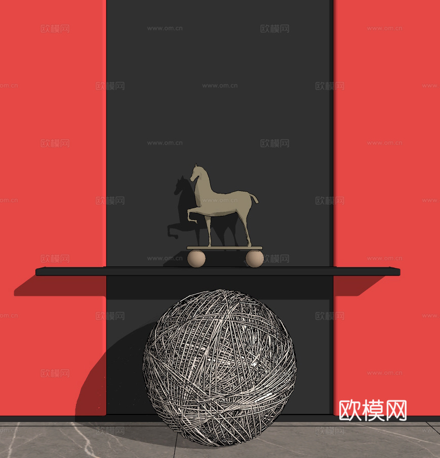 现代创意端景条案su模型下载