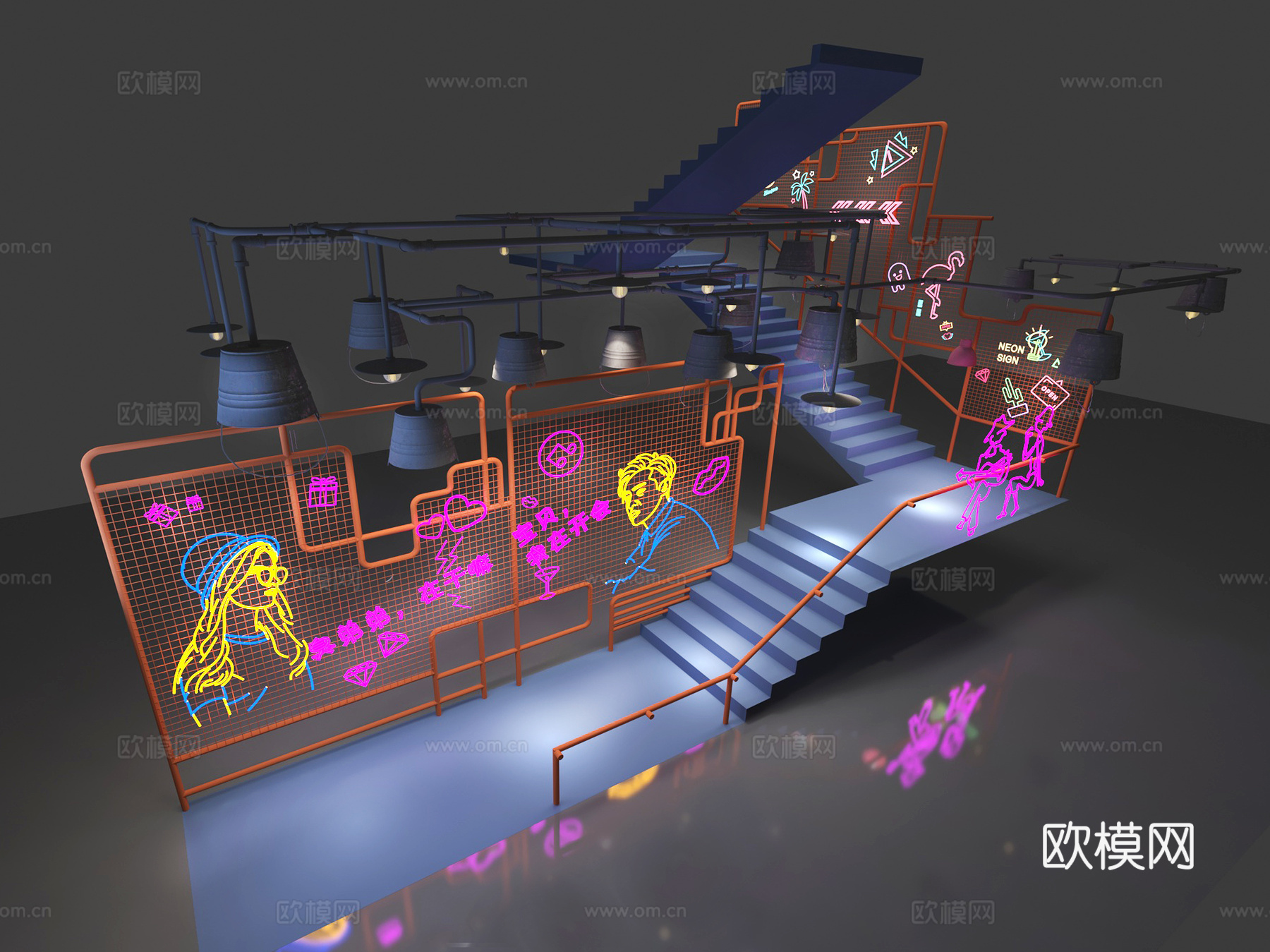 网红酒吧楼梯3d模型