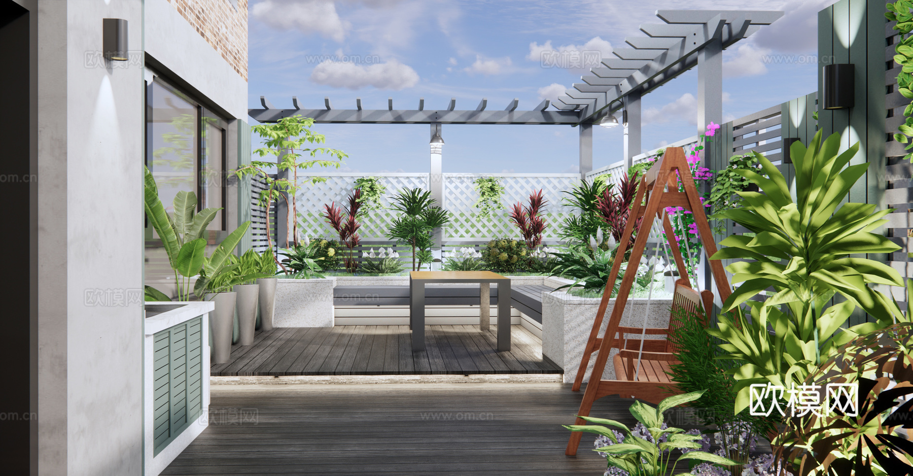 现代屋顶花园su模型下载