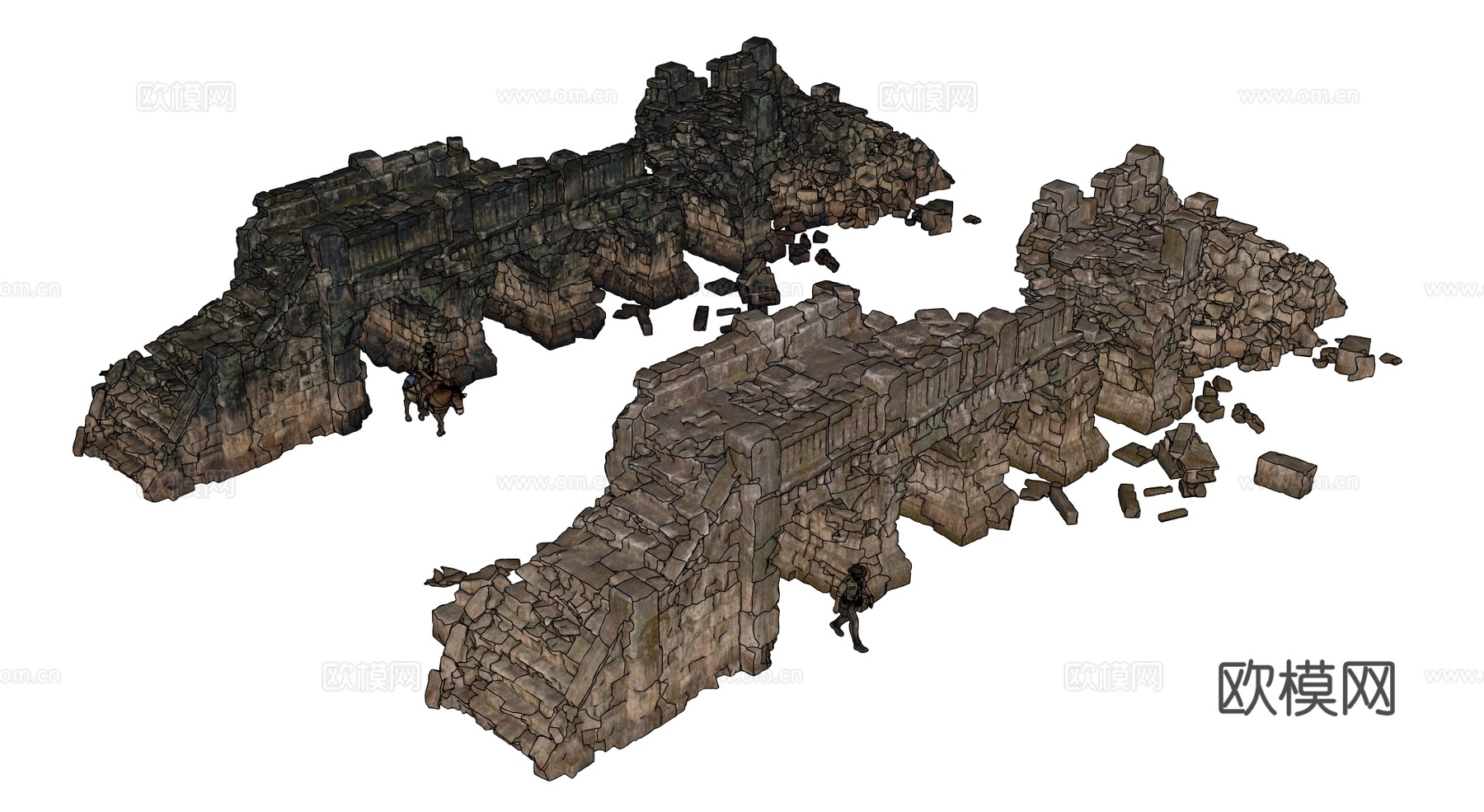 古代遗迹 废墟 神庙城堡遗迹 废墟城墙 失落之城遗迹su模型