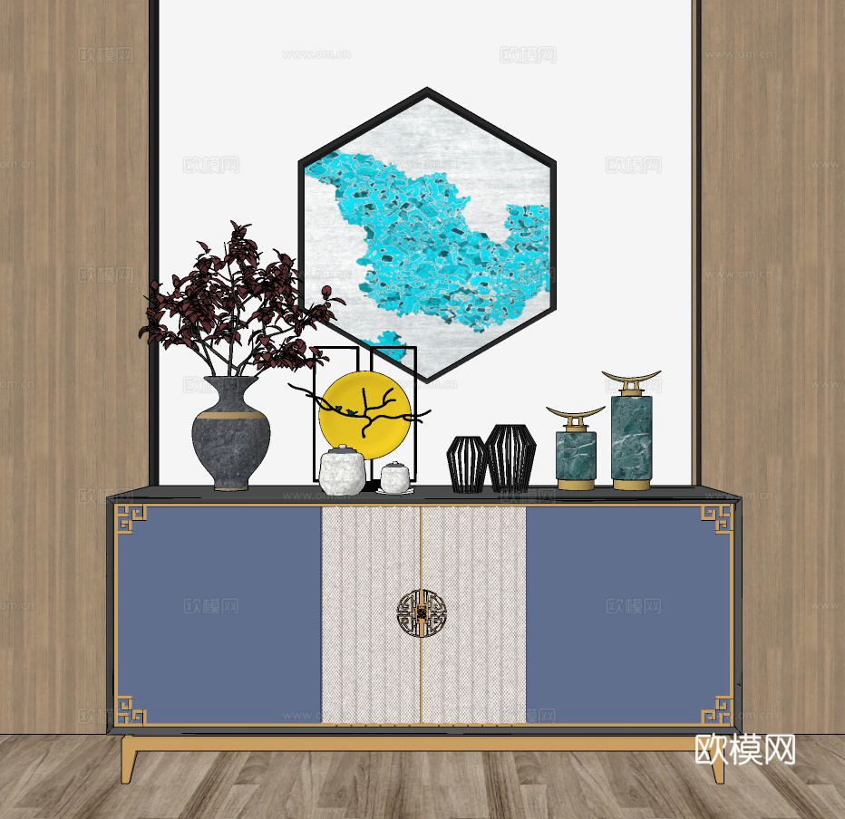 新中式轻奢端景柜su模型下载