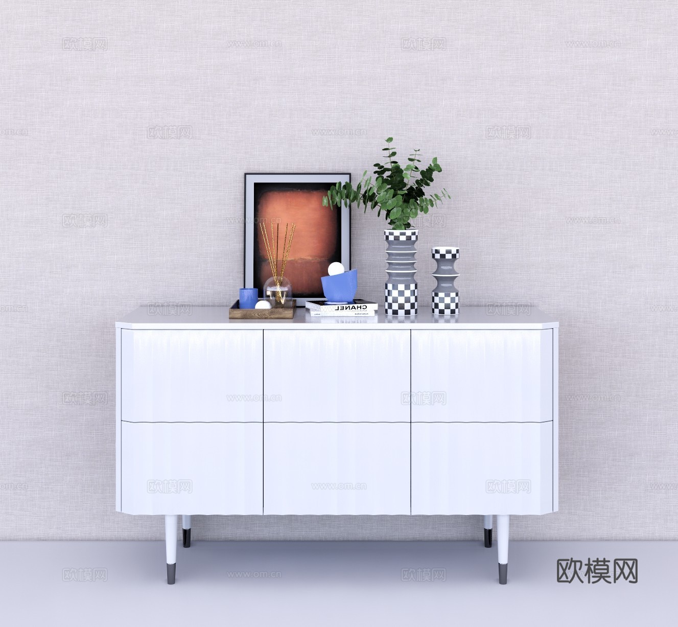 现代边柜su模型下载