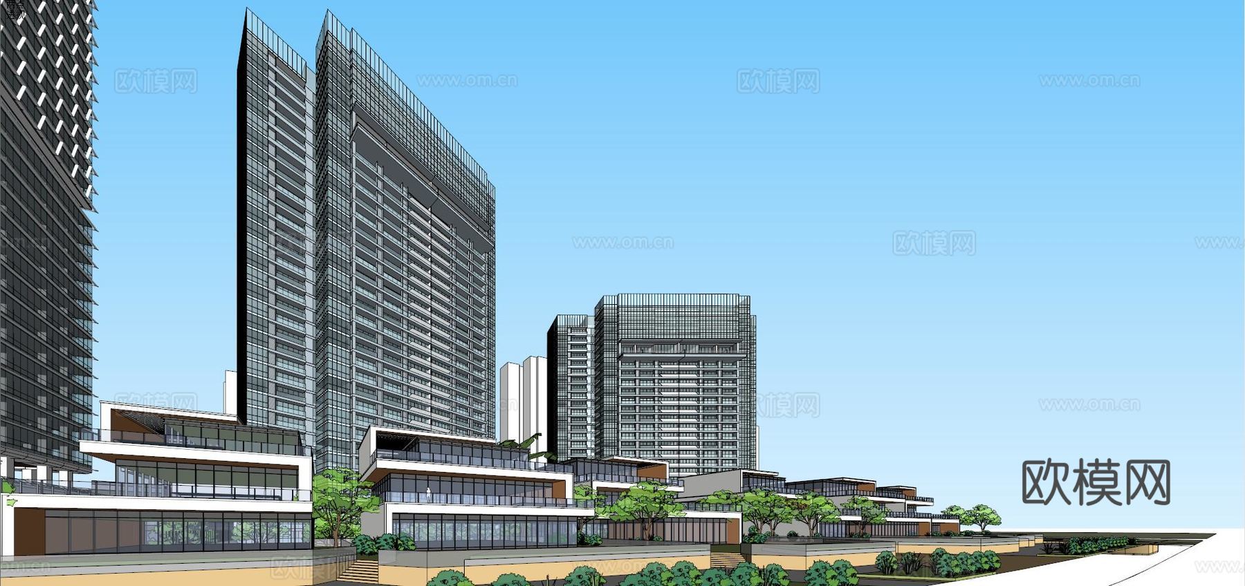 现代高层办公楼su模型下载