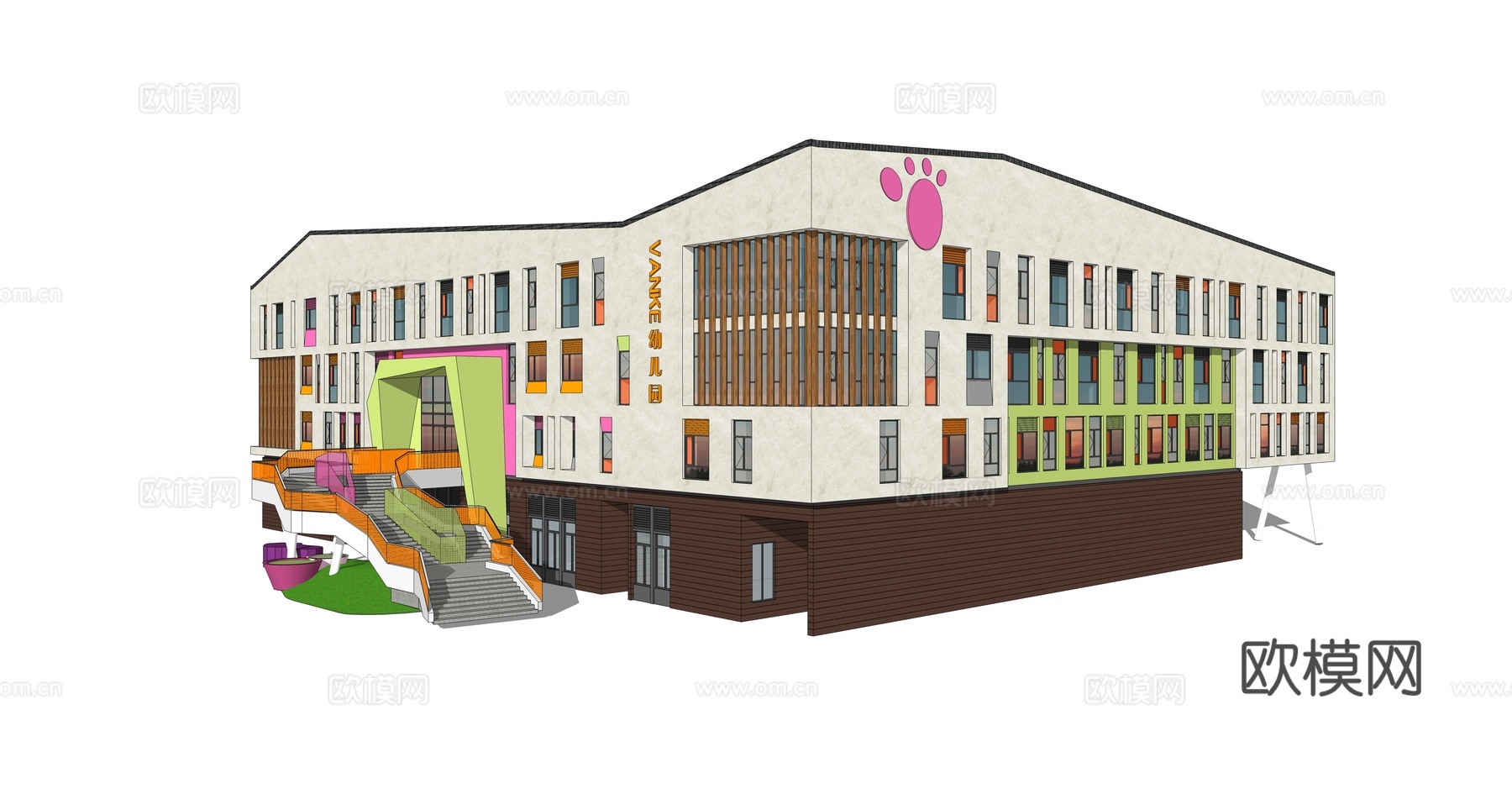 现代幼儿园建筑外观su模型下载