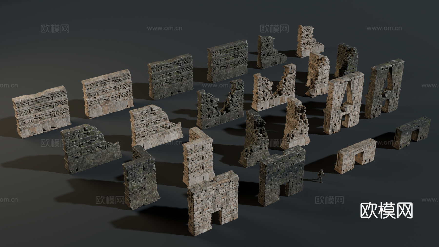 古代遗迹 废墟石块 神庙遗迹 废墟城墙 失落之城遗迹su模型