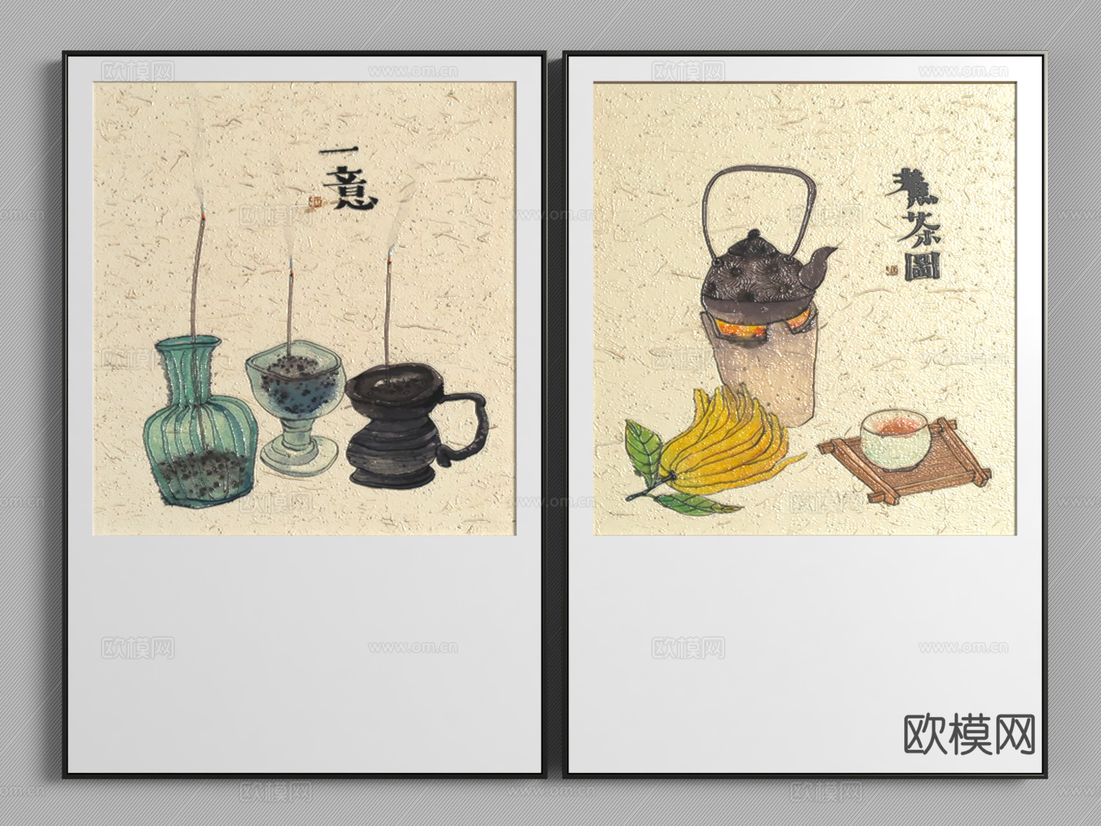 新中式水墨装饰画su模型下载
