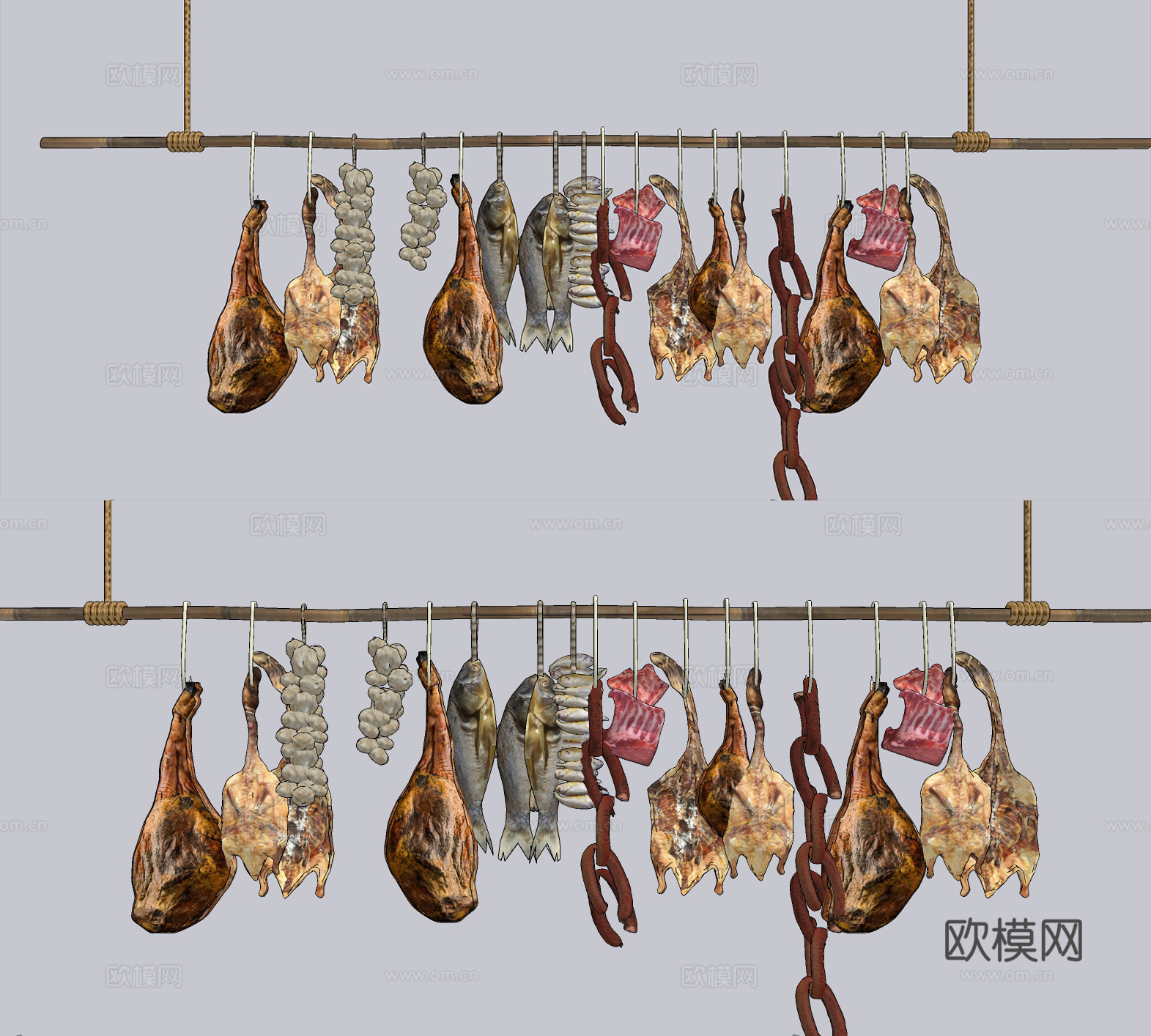 现代腊肉干鱼腊肠食物su模型下载