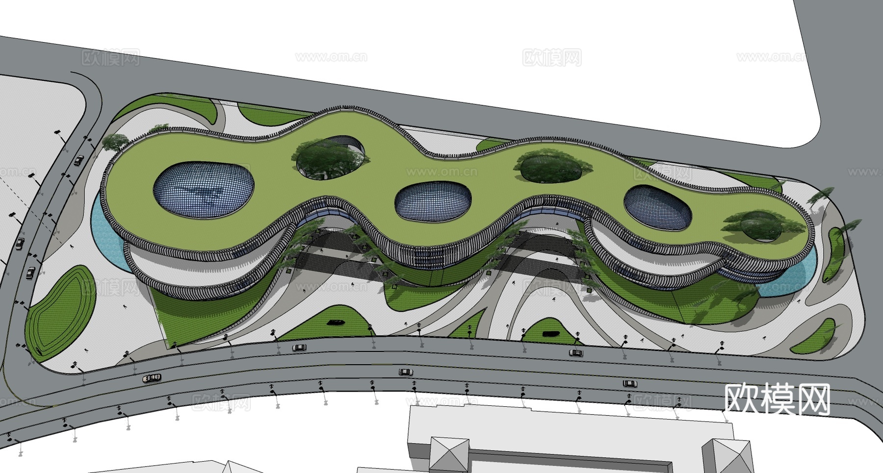 现代展览馆建筑外观su模型下载