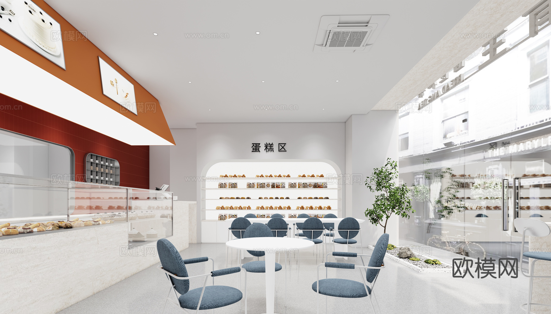 现代奶茶店甜品店面包店su模型下载