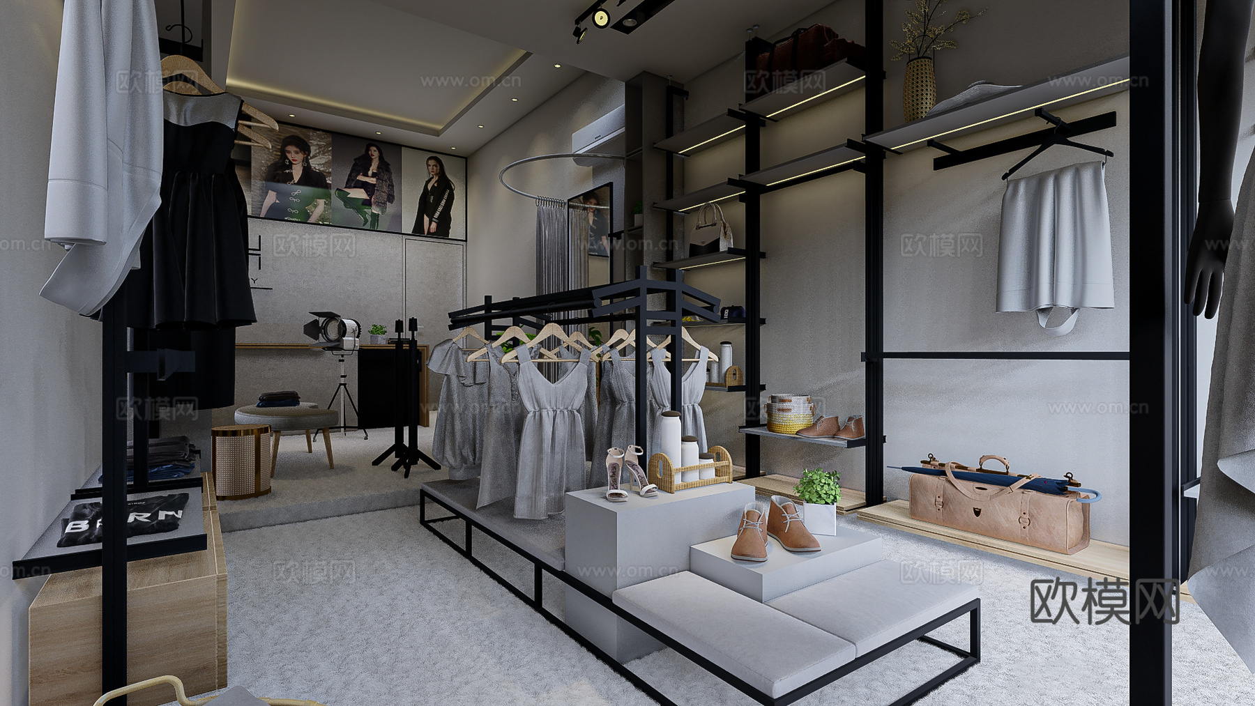 现代服装店su模型下载