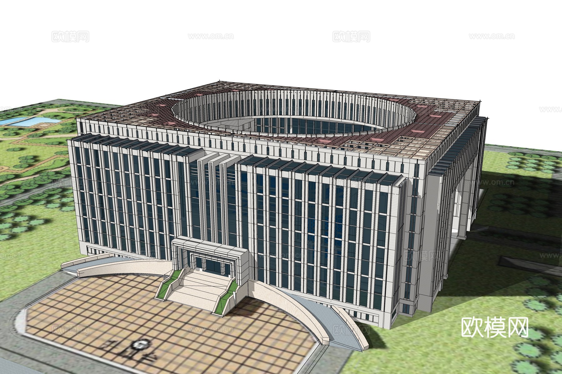 现代办公楼建筑外观su模型下载
