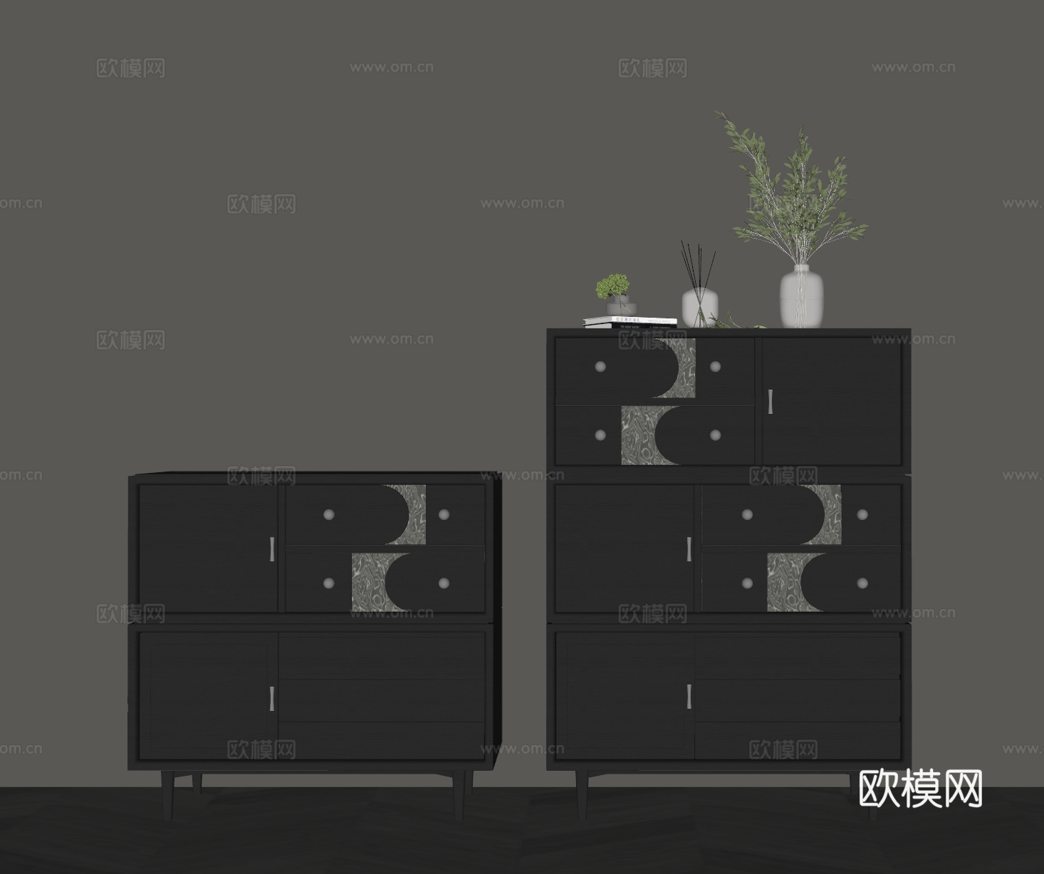 现代意式餐边柜 备餐柜 边柜 玄关柜 高柜su模型