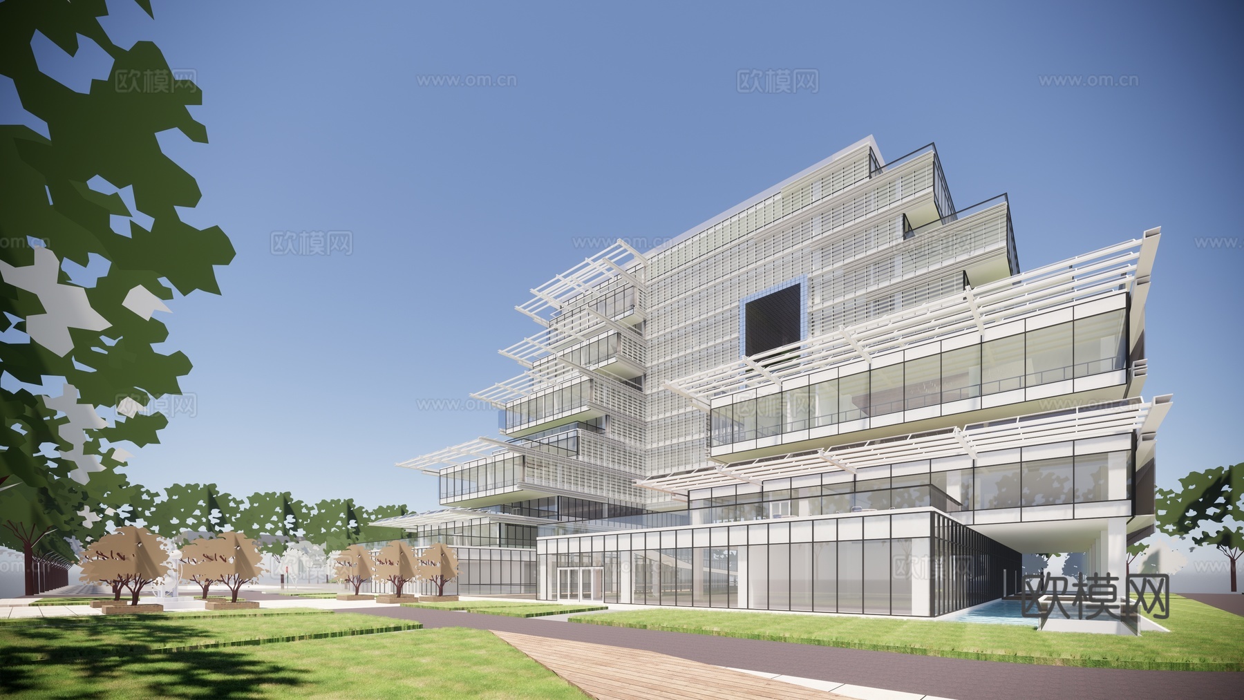 现代办公楼建筑外观su模型下载