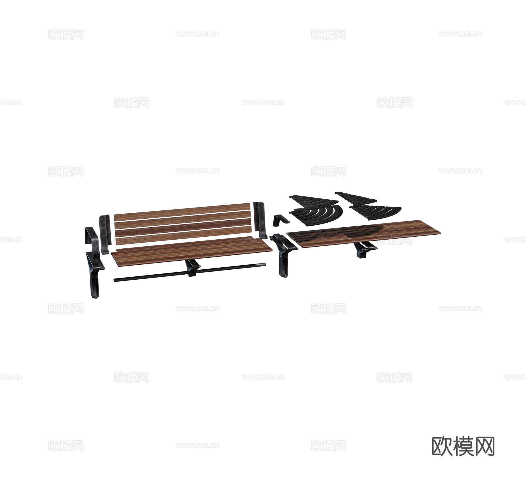 复古铁艺木头街头座椅坐凳组合3d模型