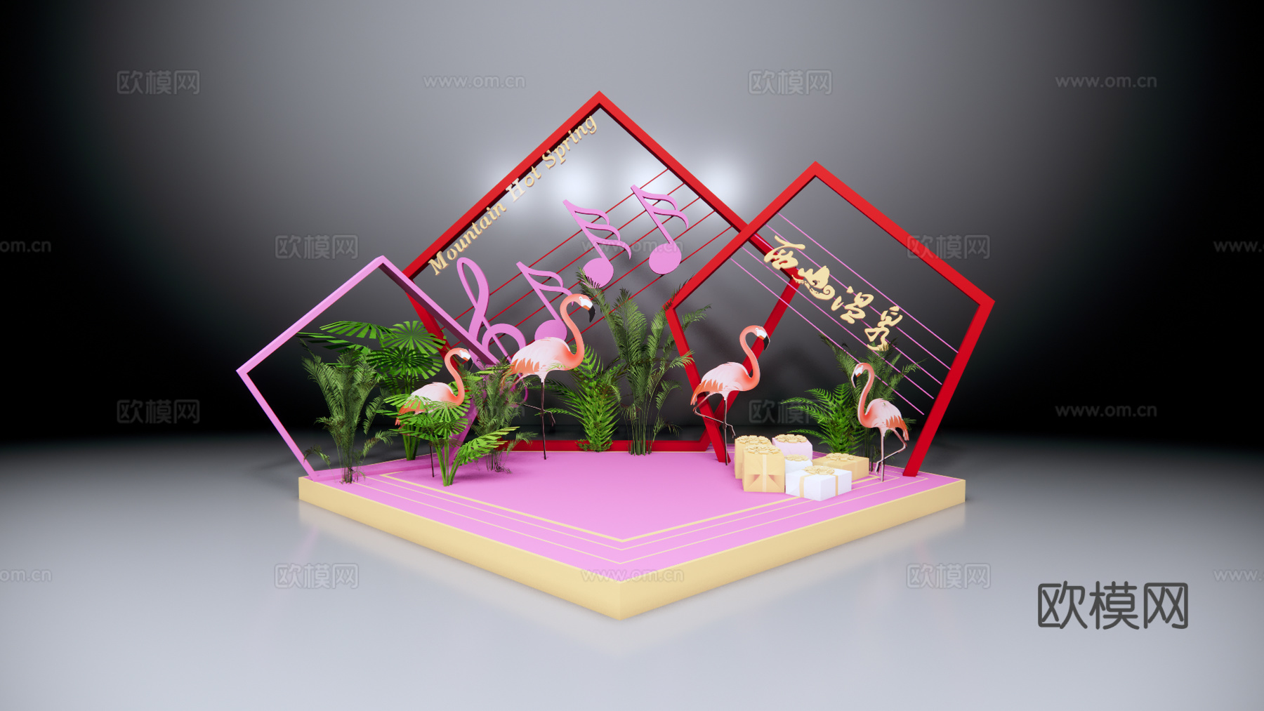 现代火烈鸟花艺饰品美陈su模型下载