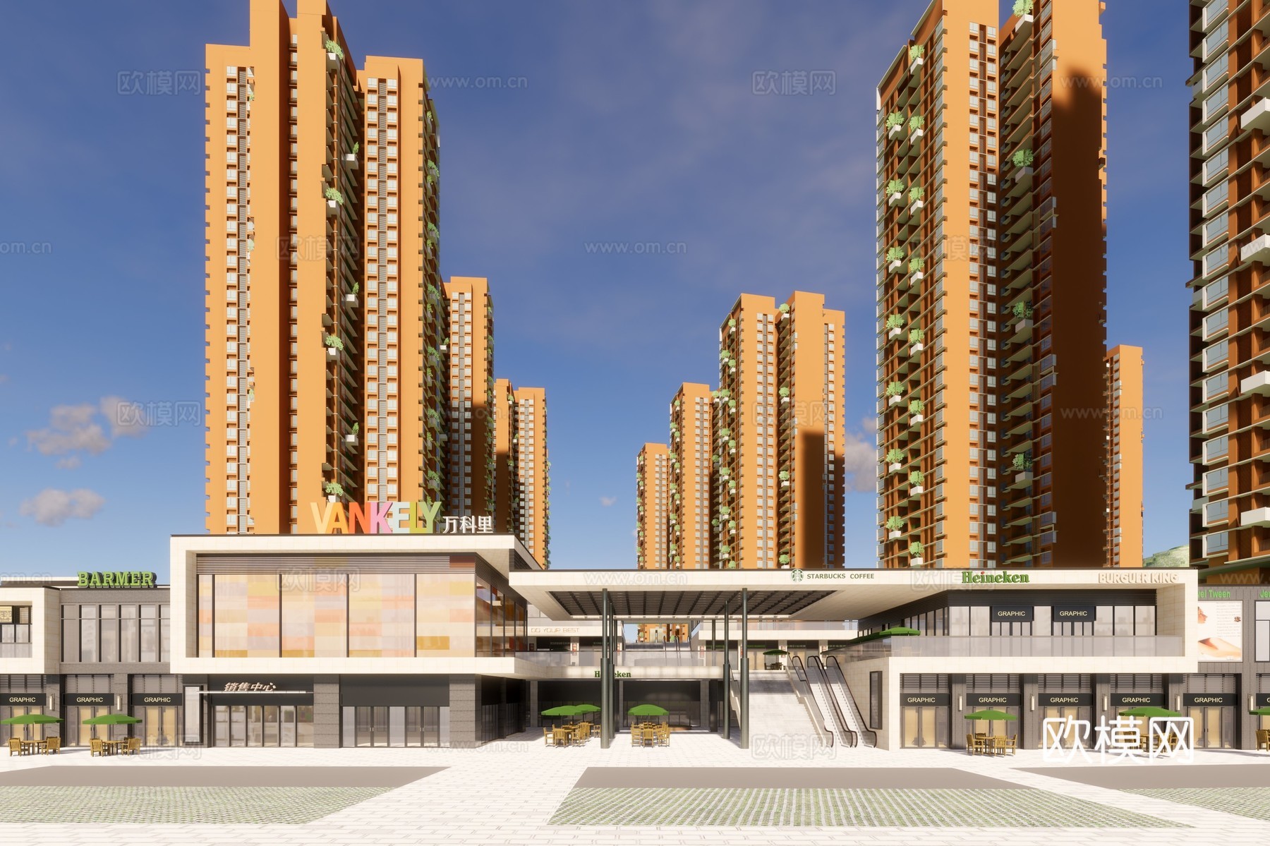 现代住宅小区建筑外观su模型下载