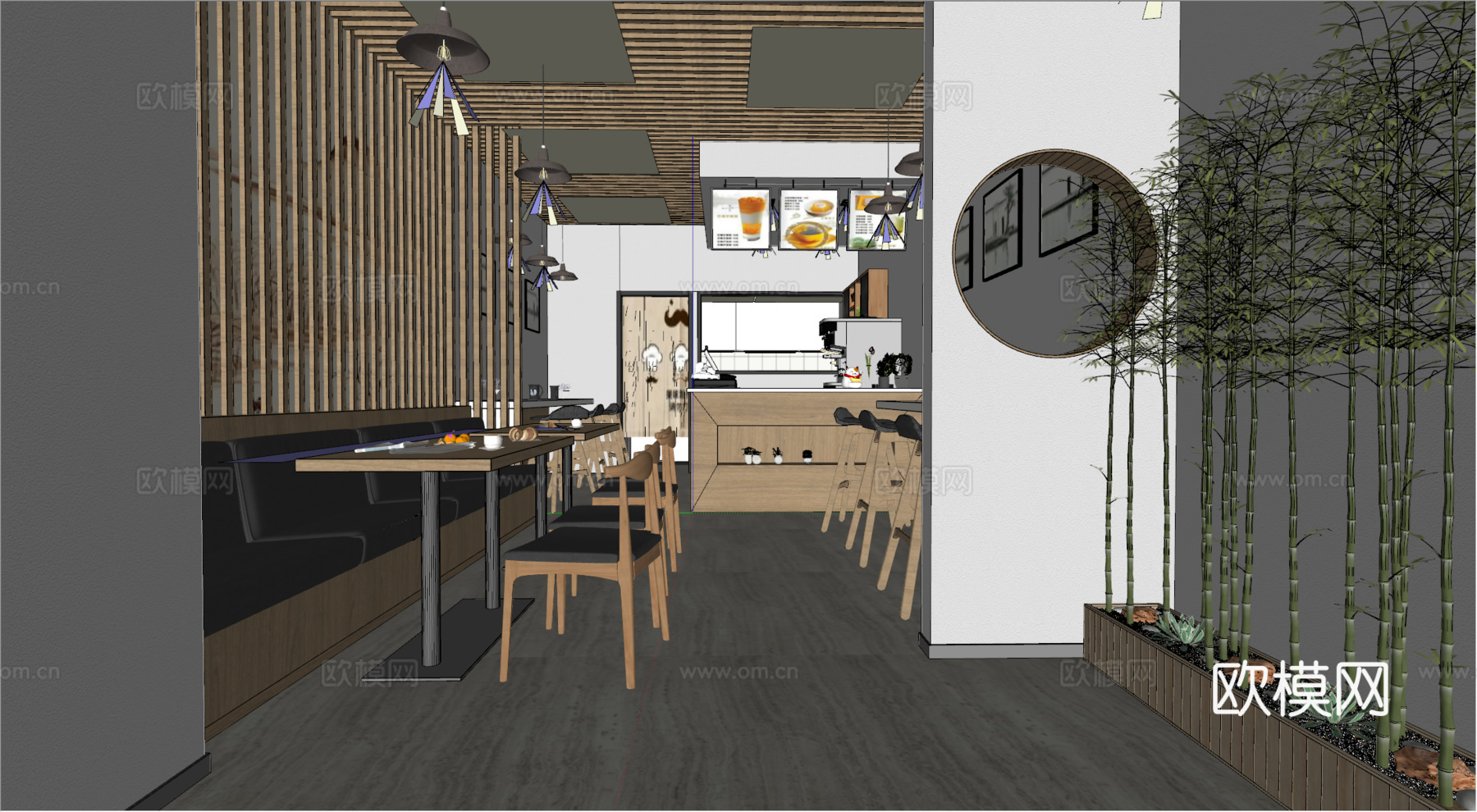 现代奶茶店su模型下载