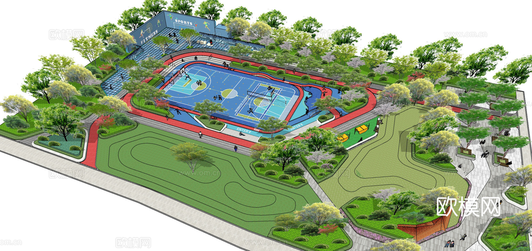 现代室外篮球场su模型下载下载（渲染图1）