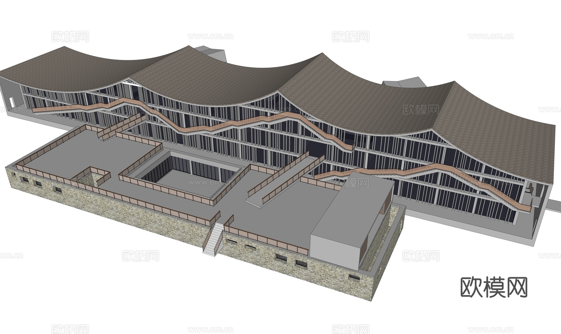 现代博物馆建筑外观su模型下载