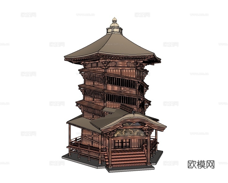 中式古建塔楼su模型下载