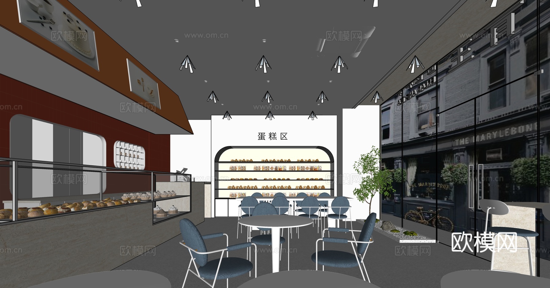 现代奶茶店甜品店面包店su模型下载