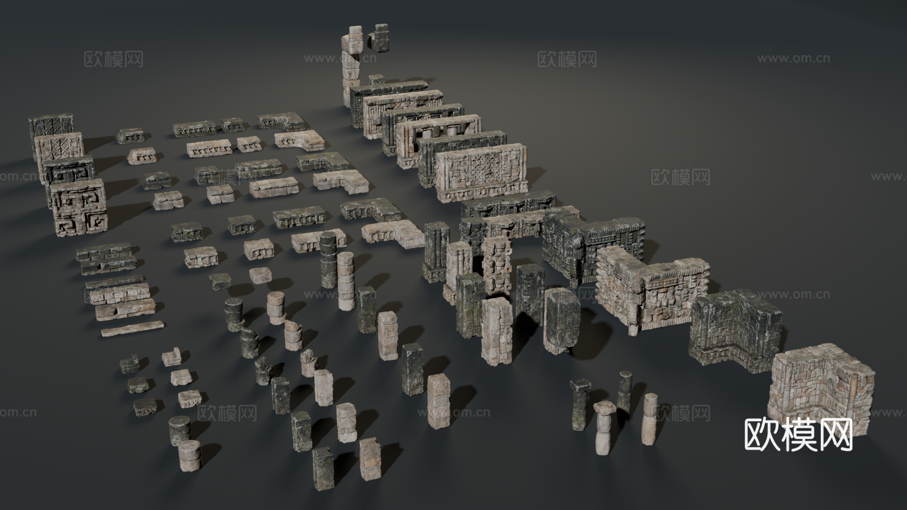 古代遗迹 废墟石块 神庙遗迹 废墟城墙 失落之城遗迹su模型