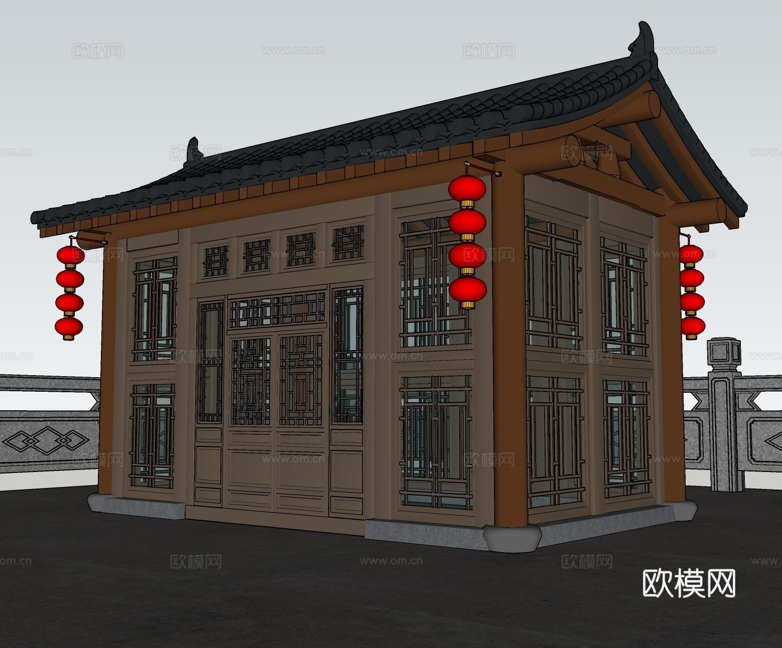 中式古建亭su模型下载