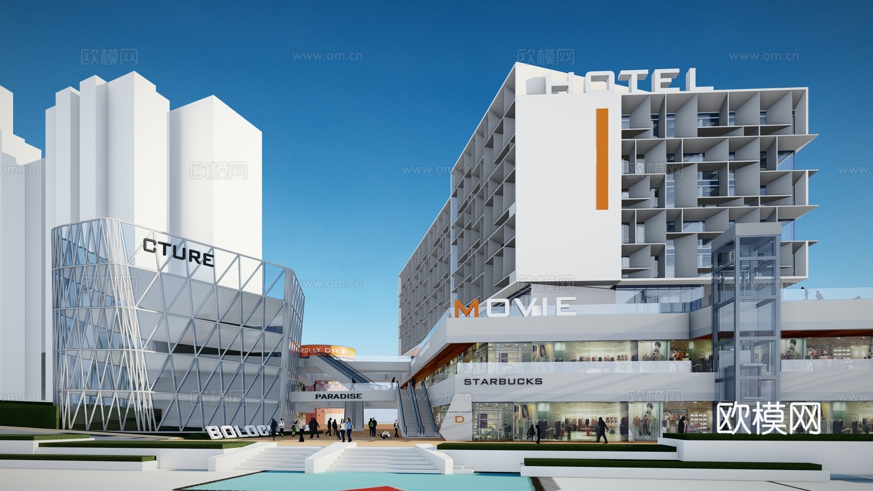 现代商业综合体建筑外观su模型下载