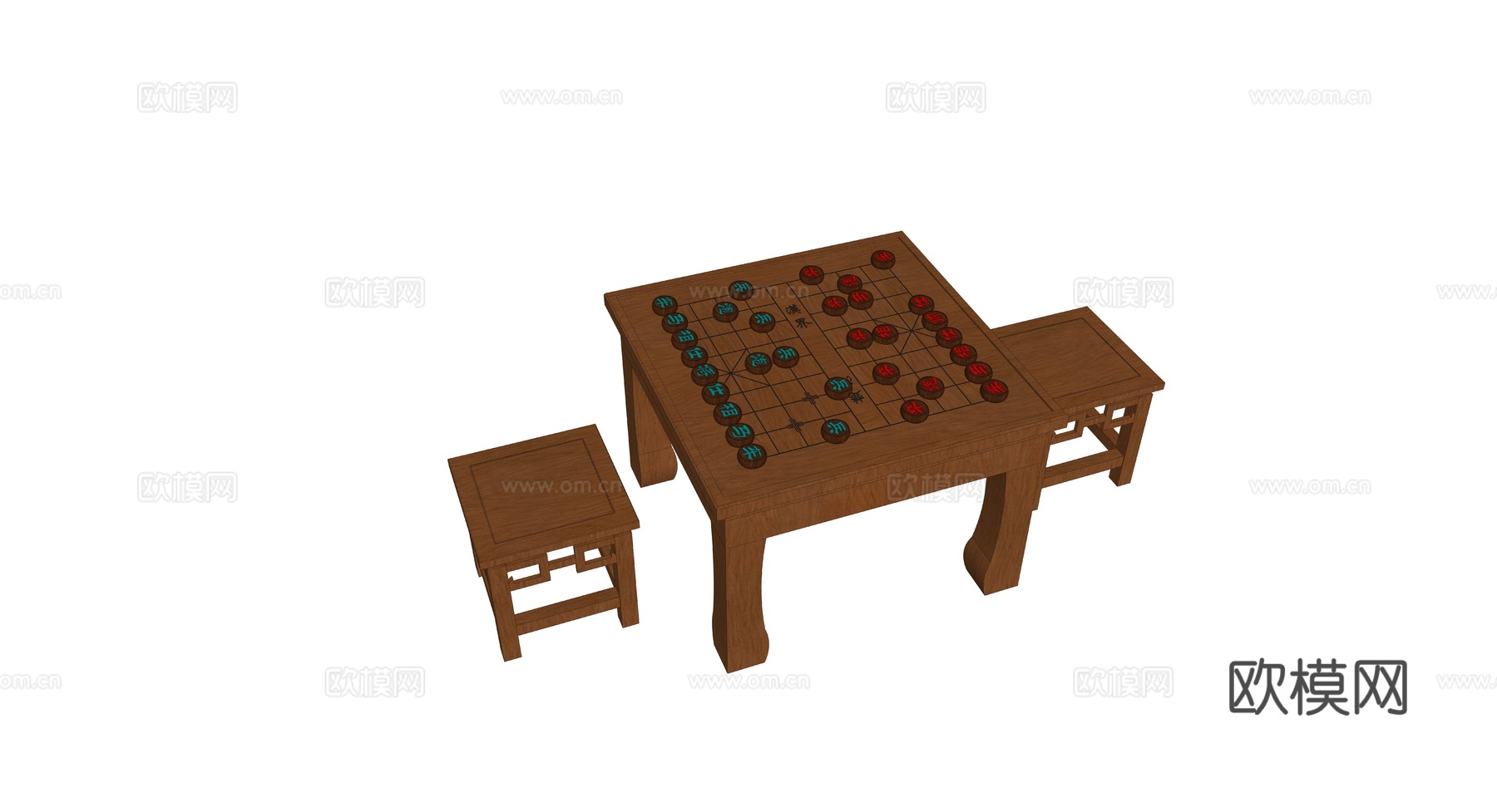 新中式实木象棋桌椅su模型下载