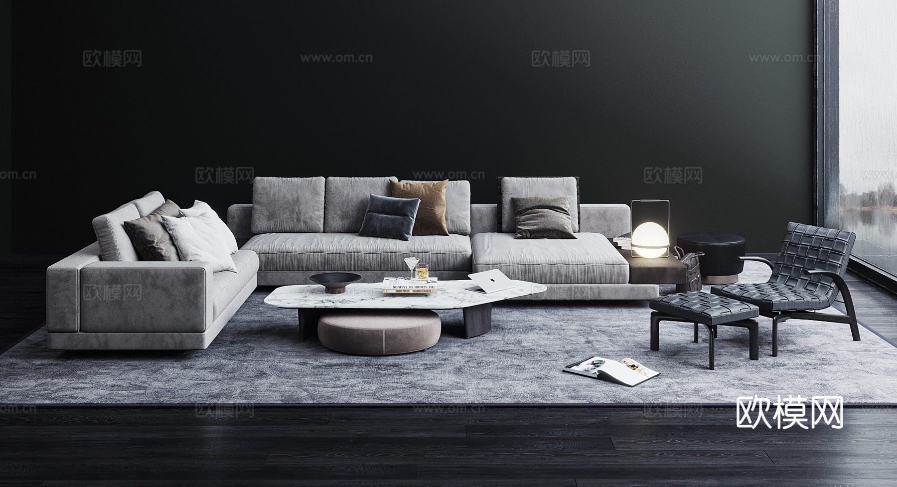 MINOTTI现代沙发茶几组合 多人沙发 地毯  单人沙发3d模型