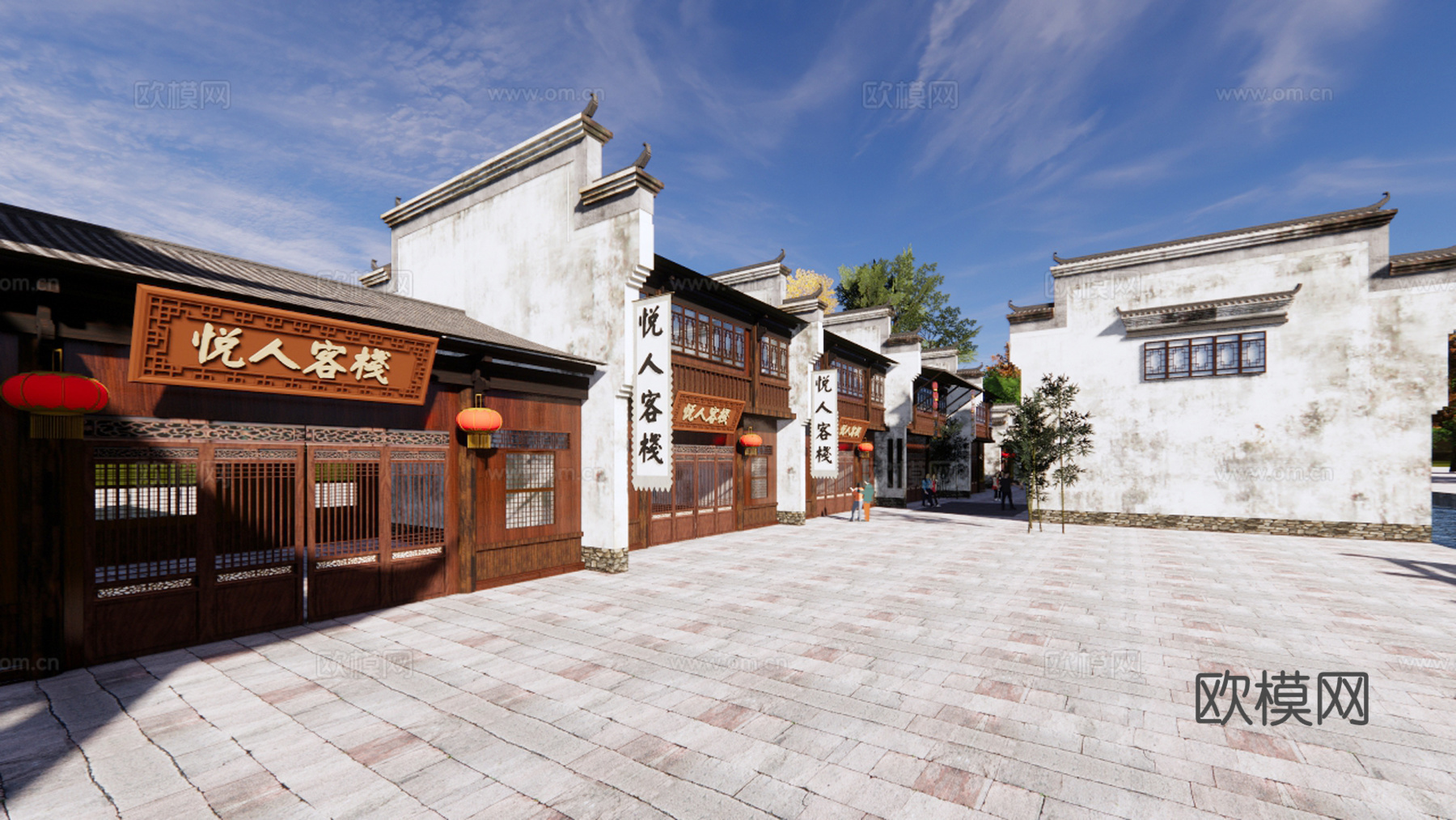 中式古建商业街su模型下载