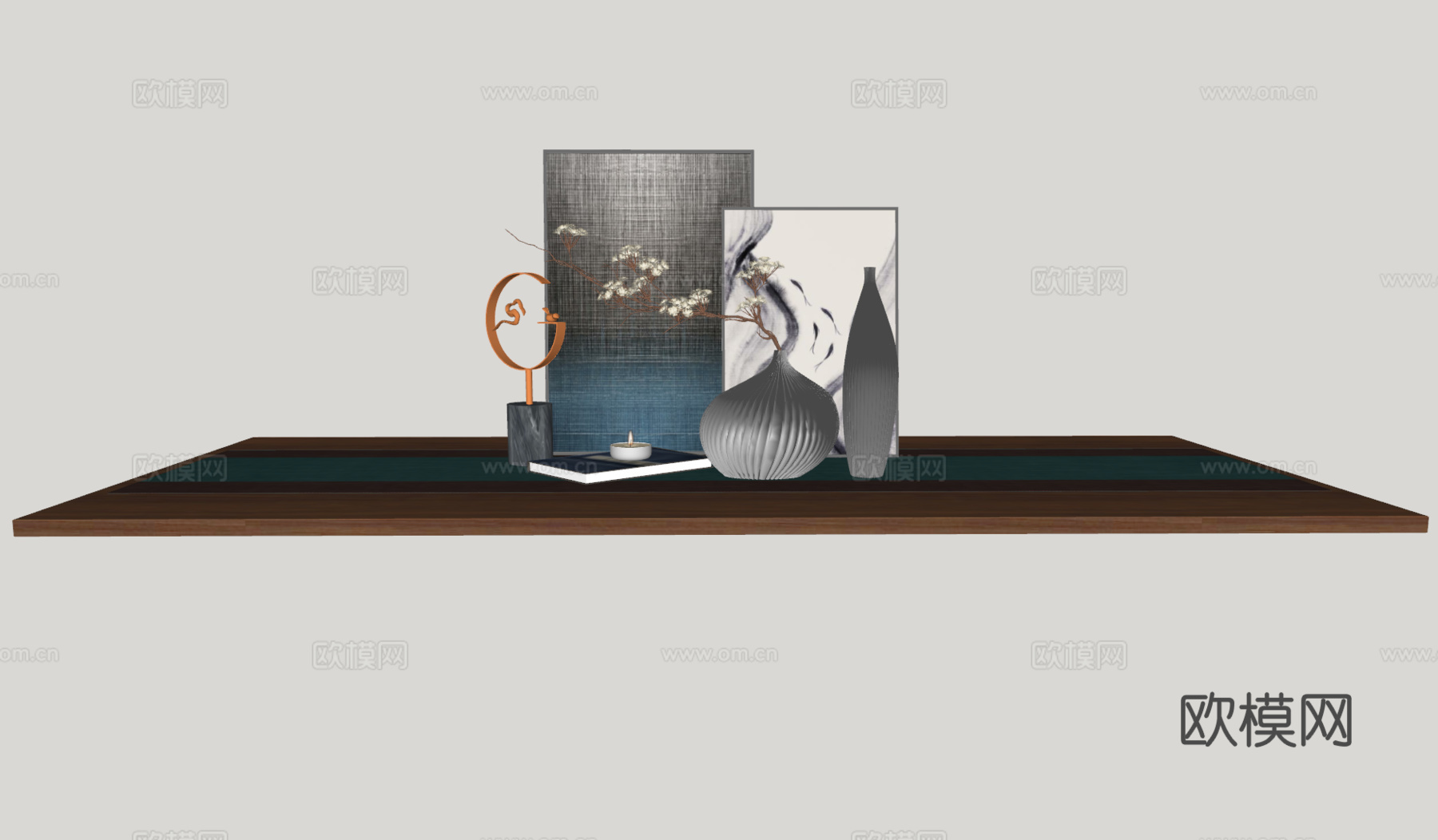 新中式装饰画花瓶摆件su模型下载