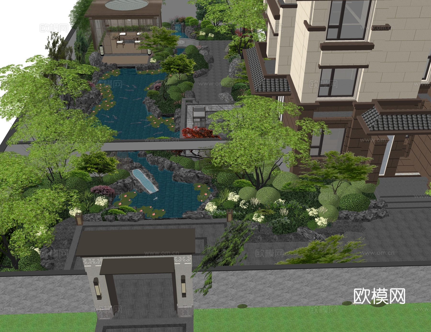 现代庭院景观  现代小区景观su模型