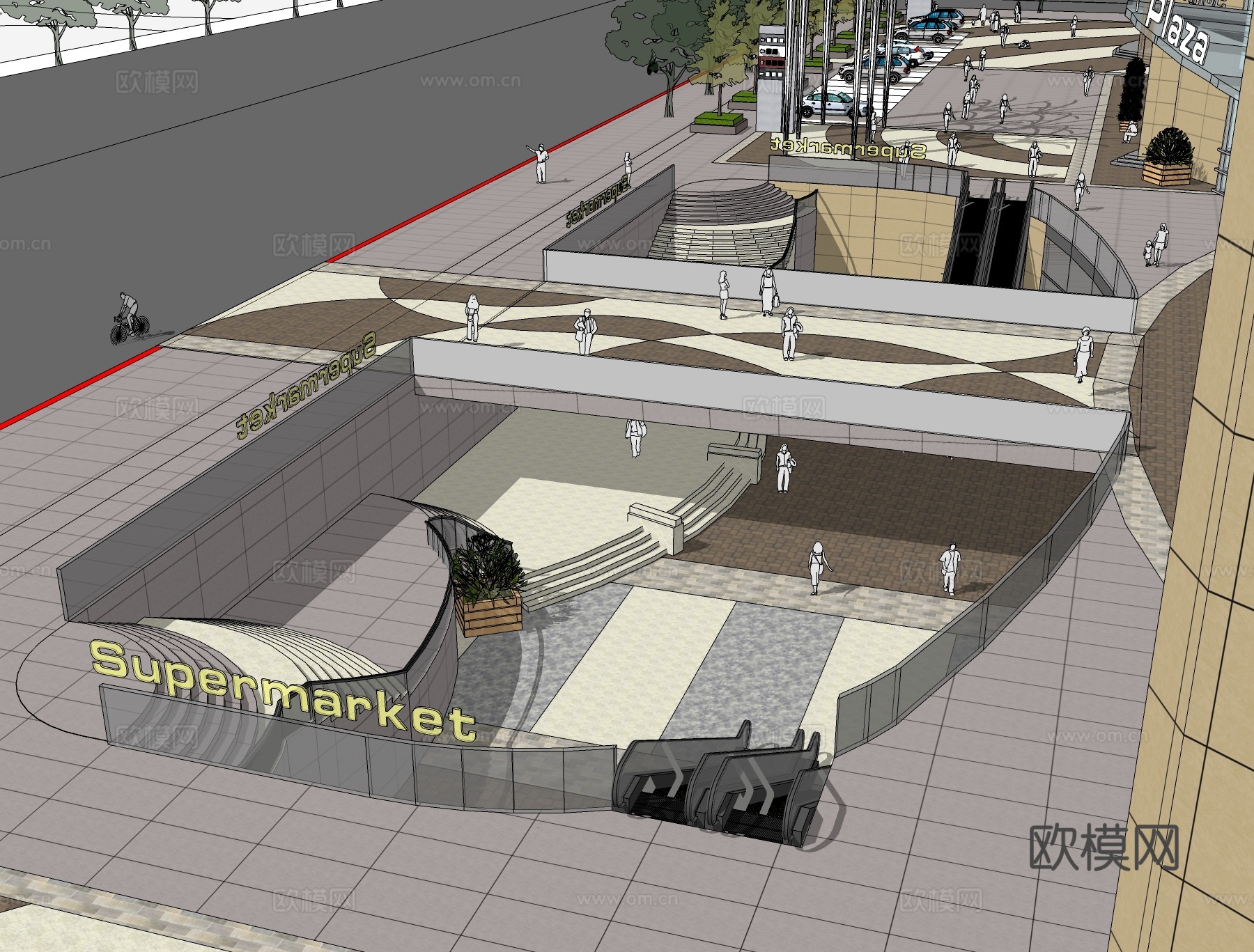 现代商业街su模型下载下载