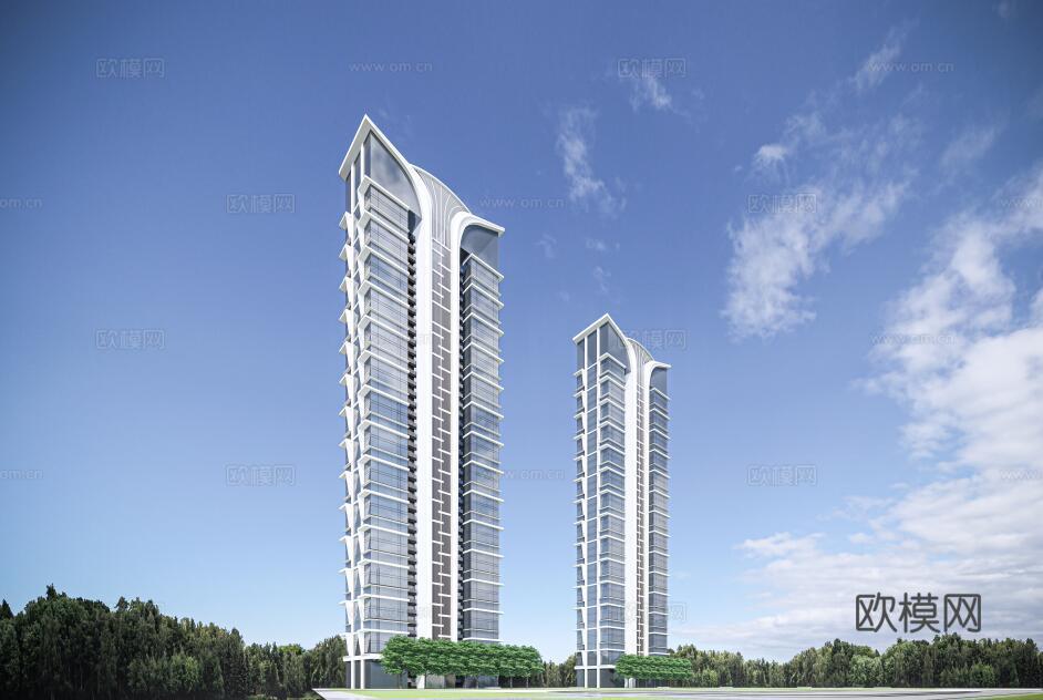 现代住宅楼建筑外观su模型下载