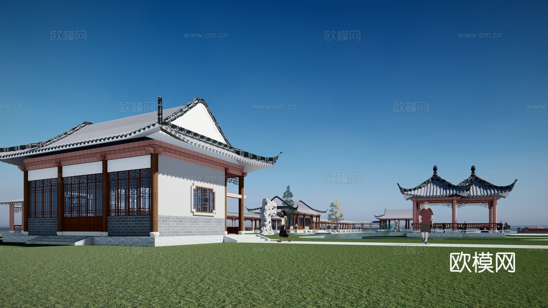 新中式古建公园景观su模型下载