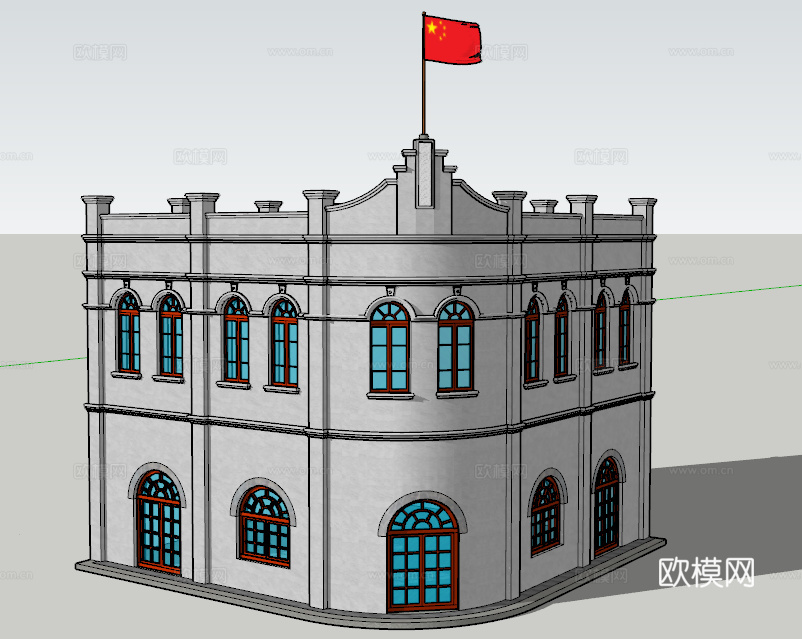 现代民国风建筑外观su模型下载