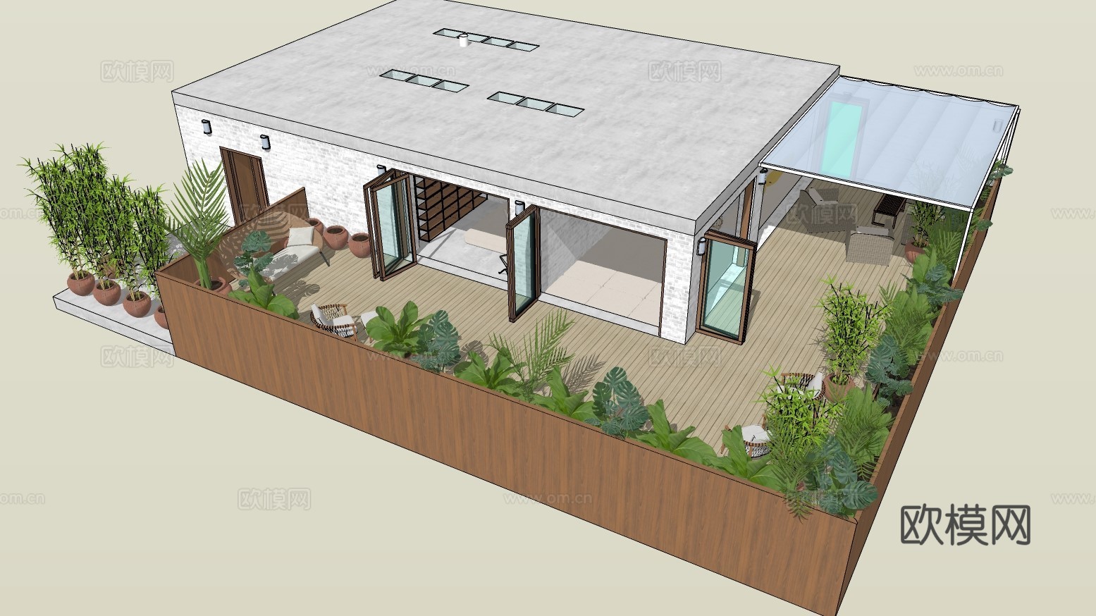 现代屋顶花园su模型下载