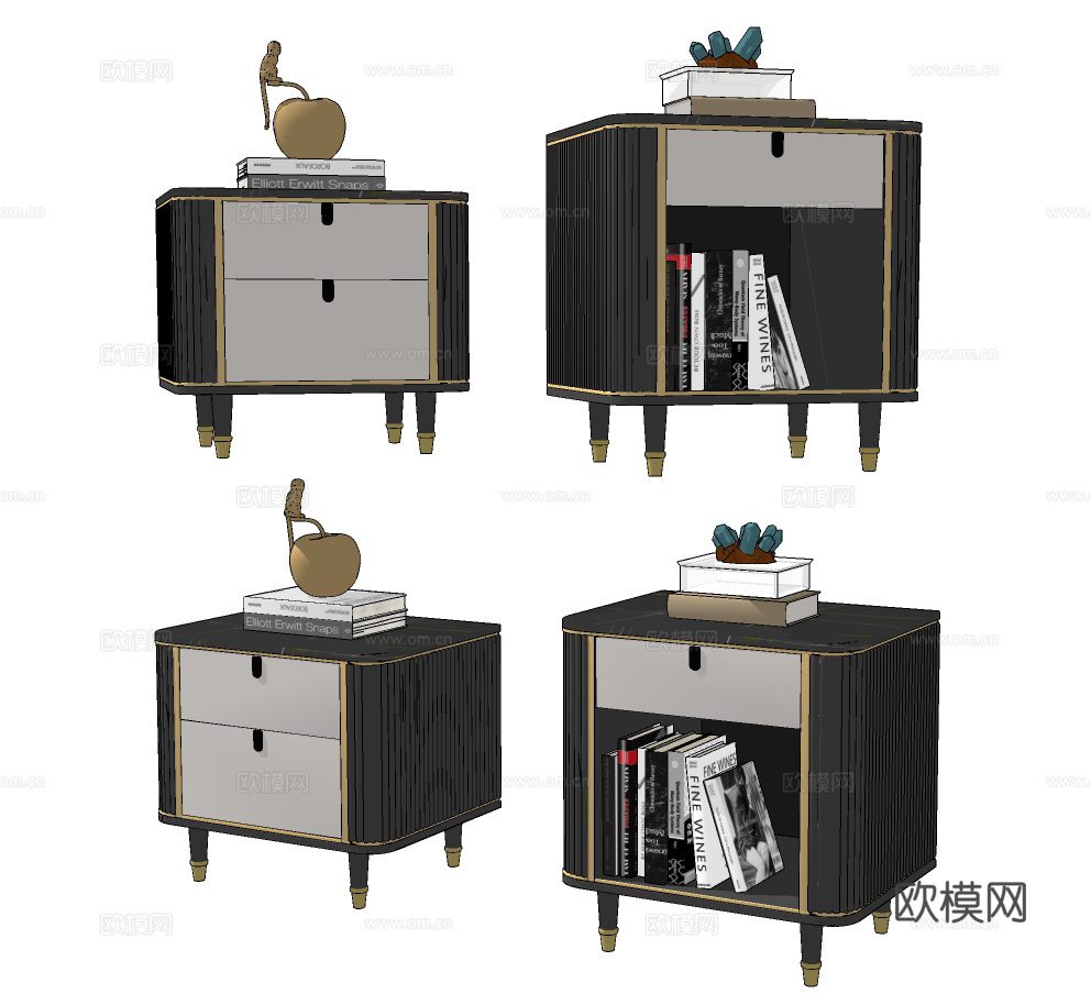 现代轻奢床头柜su模型下载