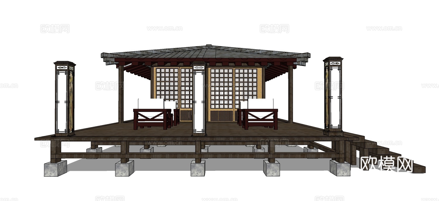 日式木屋外观su模型下载