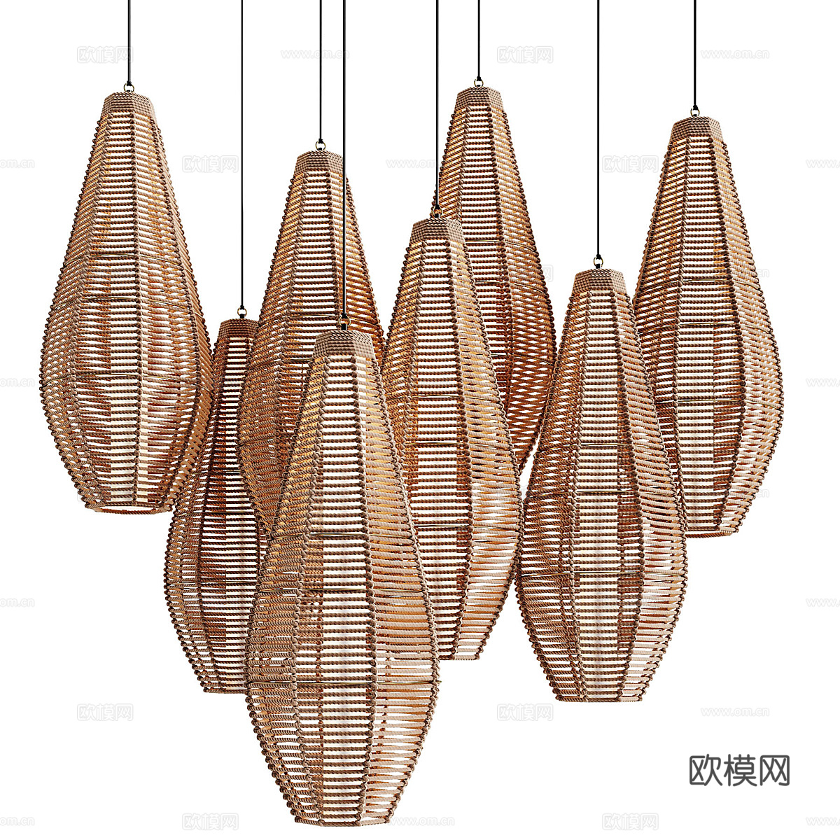 新中式侘寂藤编装饰吊灯3d模型