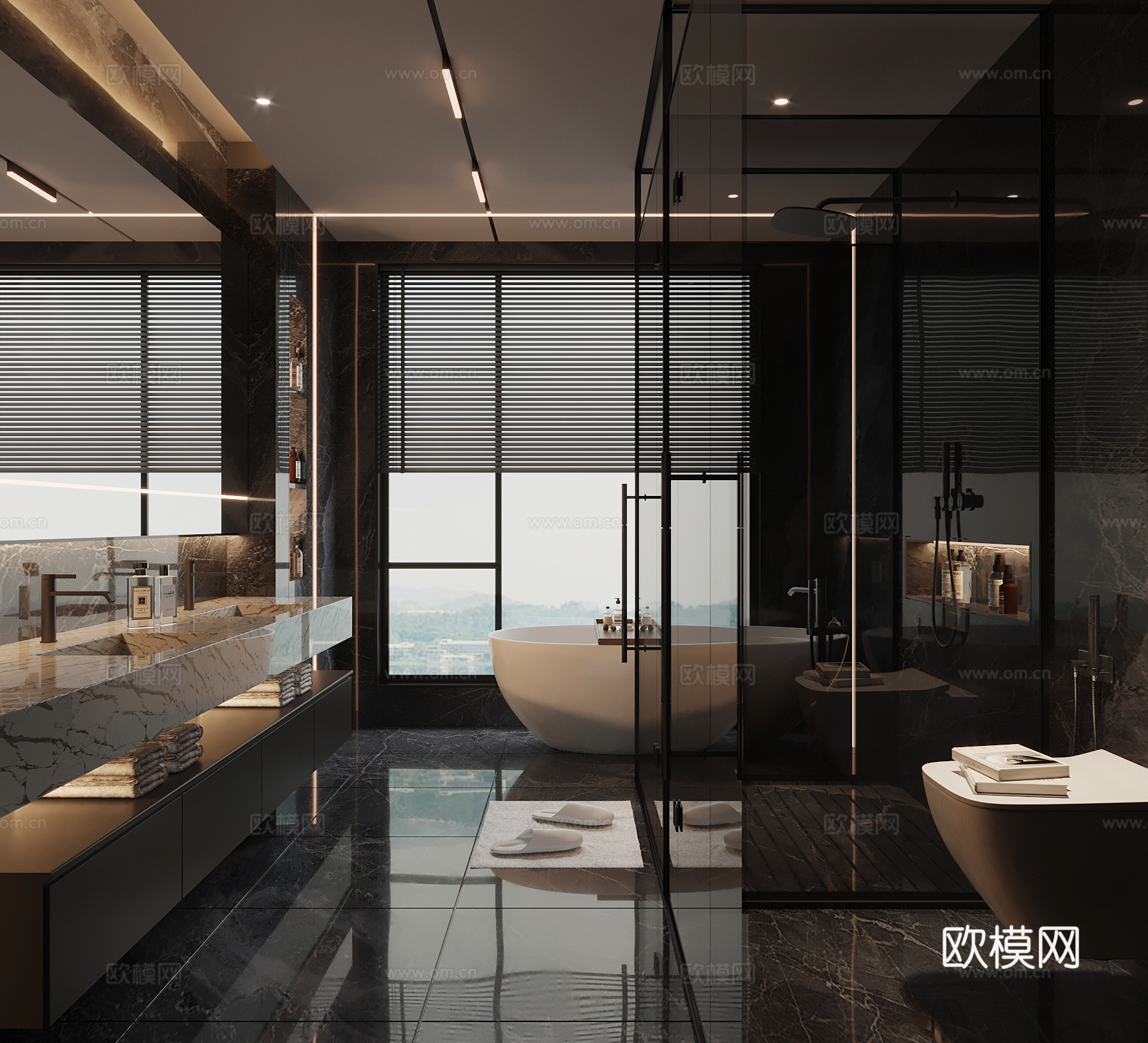 现代意式卫生间 浴室柜 淋浴间3d模型